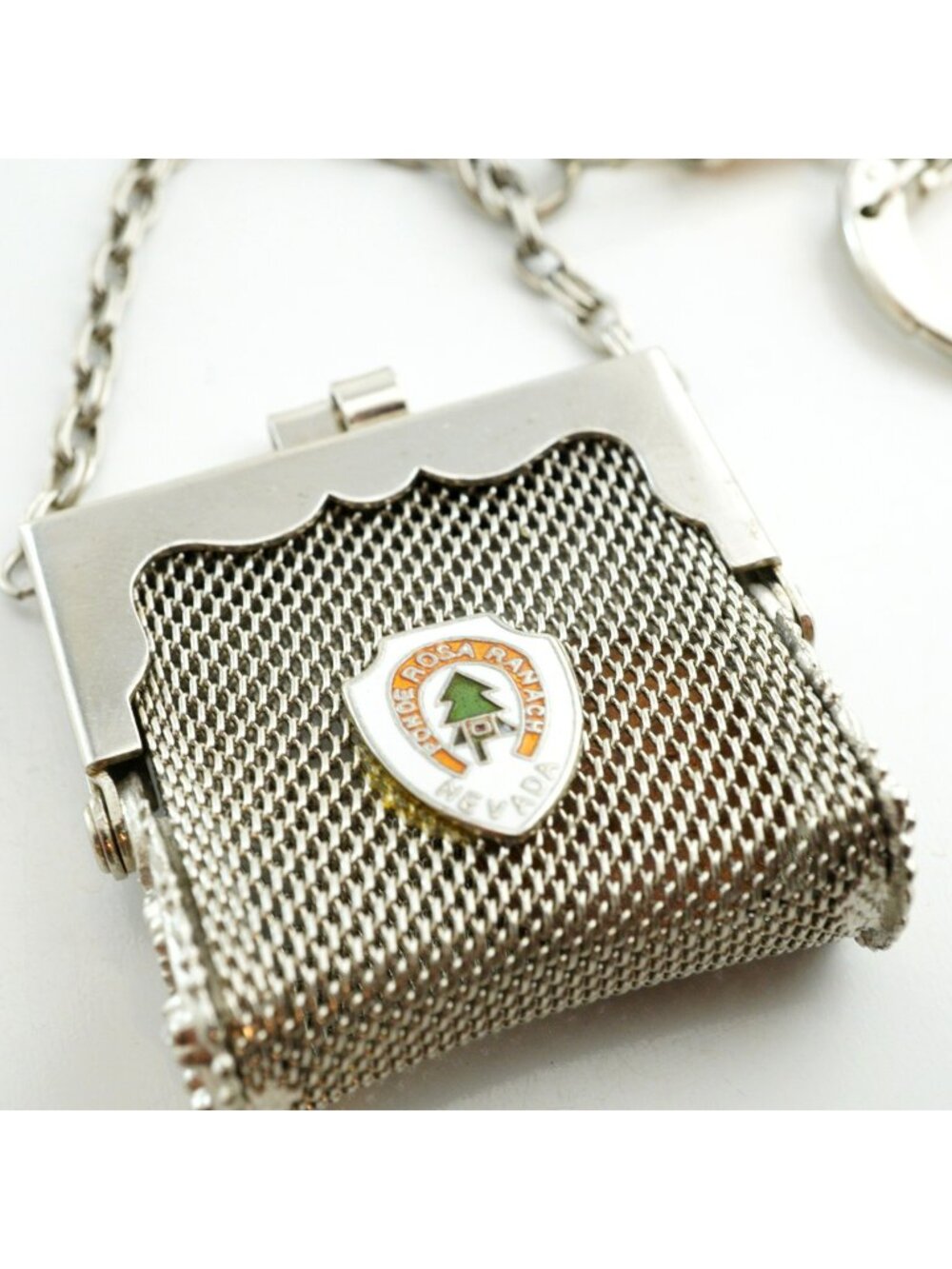 Vintage Silver Mesh Coin Purse Keychain Santa Rosa Ranch Nevada Souvenir